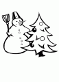 Coloriage Bonhomme de neige et sapin et dessin Bonhomme de neige et sapin