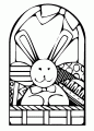 Coloriage Vitrail de lapin dans un panier et dessin Vitrail de lapin dans un panier